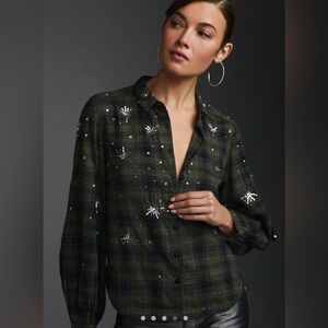 Anthropologie - Pilcro Embroidered Plaid Shirt